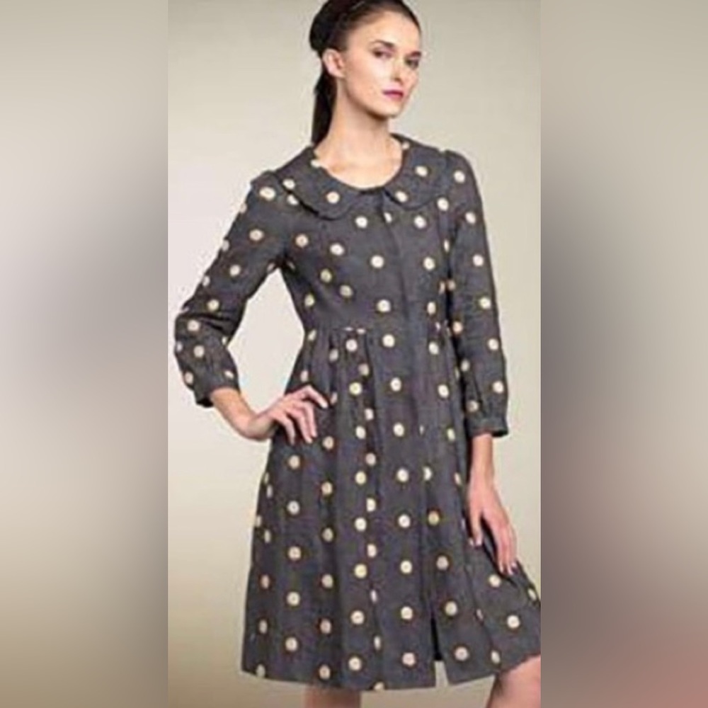 Anthropologie Tocca Ina Long Coat with Embroidered Dots NWT